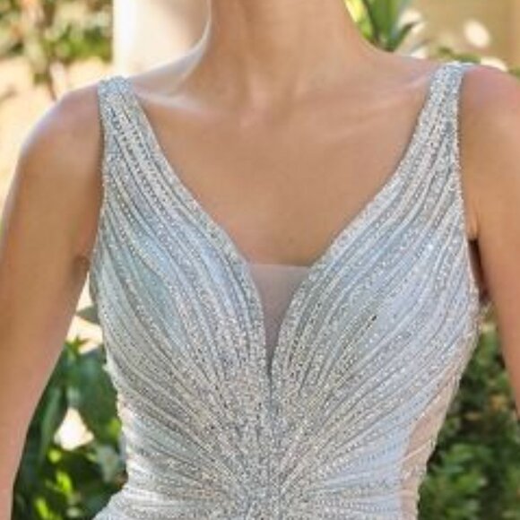 New Blue Sleeveless Evening Dress w/ Ruffled Skirt & Beaded Design CD A1493 - Picture 5 of 9